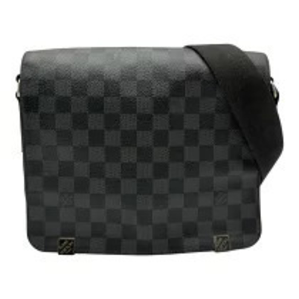 Louis Vuitton District Black Gray Damier Graphite Black Leather Shoulder Bag